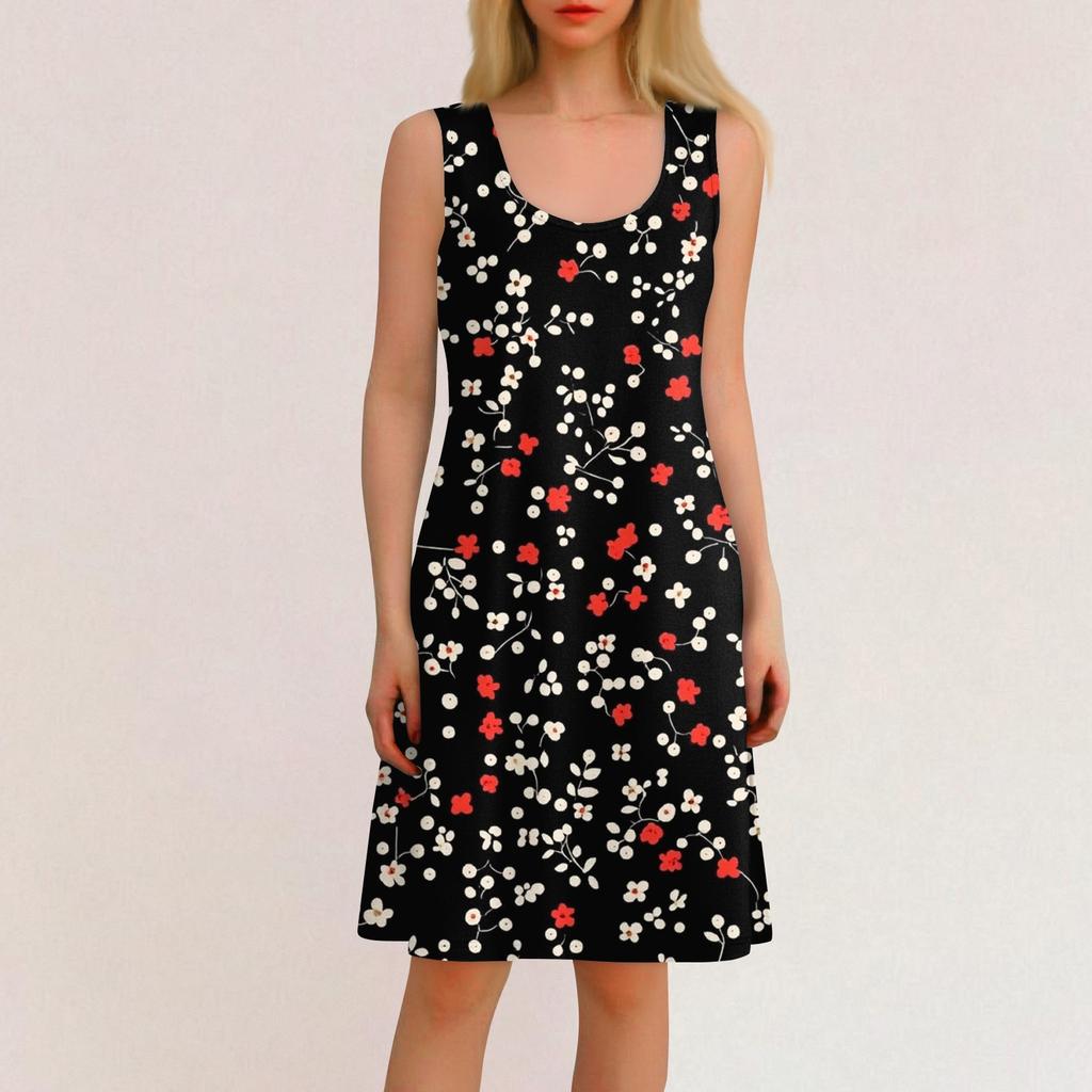 Женское повседневное гавайское праздничное платье с принтом и U-образным вырезом без рукавов, пляжное платье