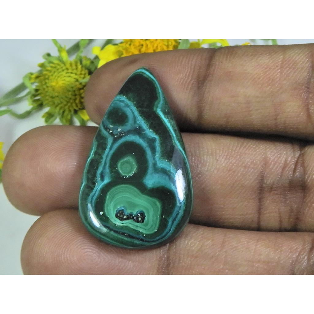 AA++ Natural Green Malachite Pear Cabochon Loose Gemstone 20X34X04MM 41Cts. D-53
