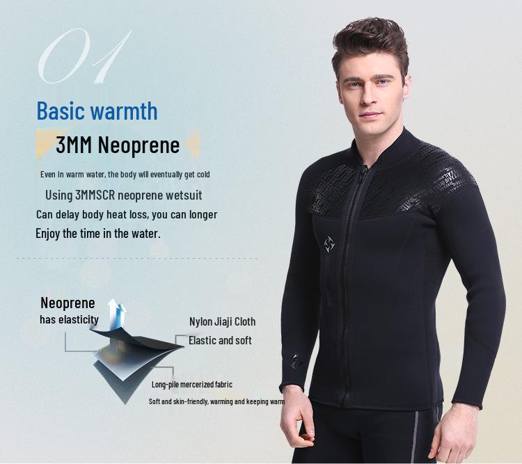Мужской неопреновый гидрокостюм для дайвинга с длинным рукавом 3 мм, защищающий от холода, с передней молнией