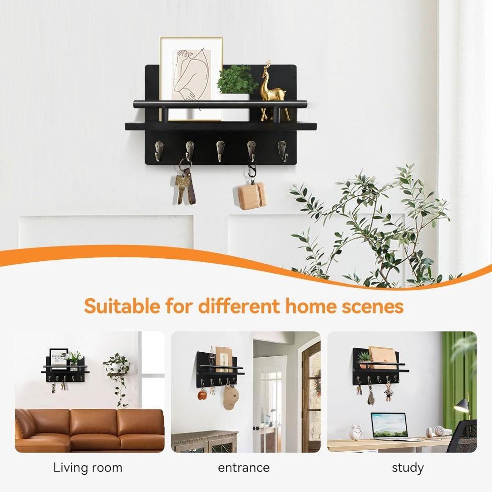 Wall Mounted Wooden Key Holder Floating Shelf Clothes Storage Rack Coat Hook Home Decor