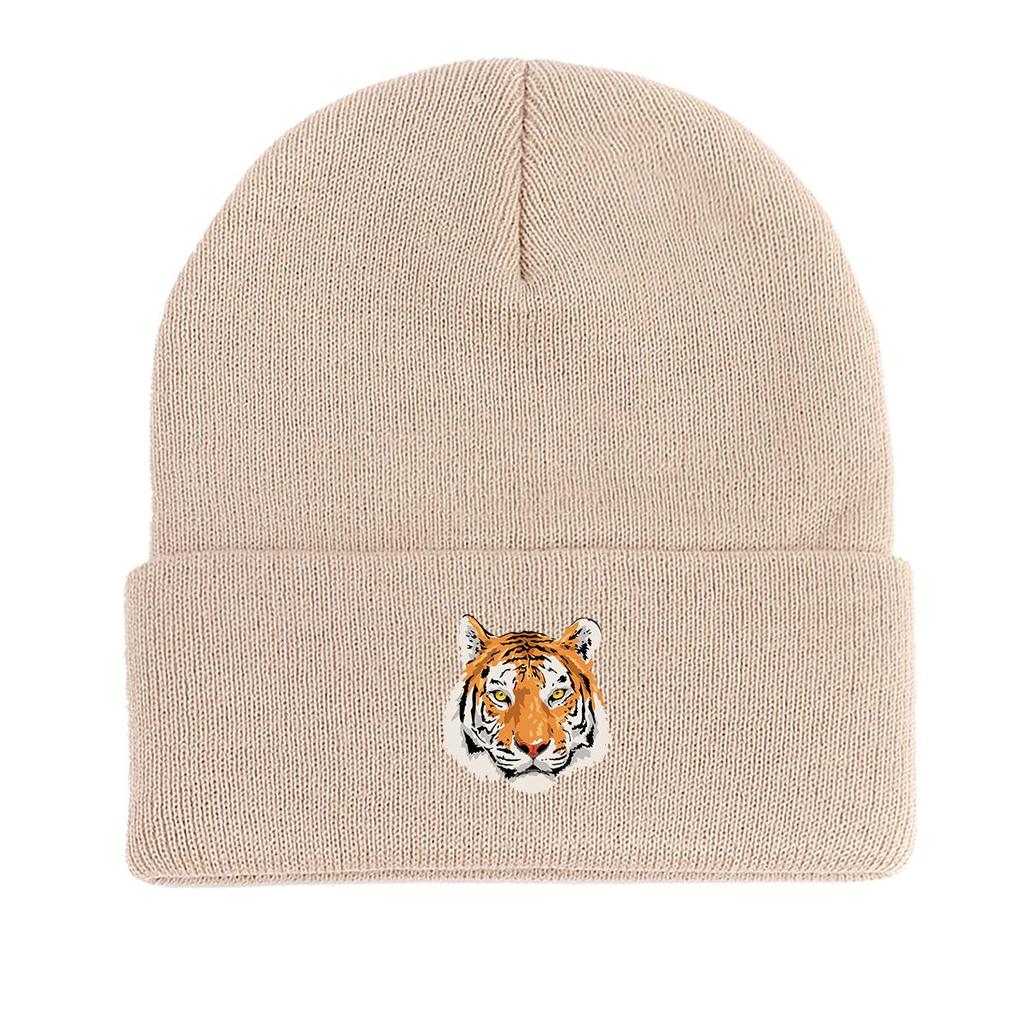 Tiger Warm Knit Cap Beanie, Animal Skull Cap Cozy Slouchy Solid Color Headwear Knitted Hat Beanie
