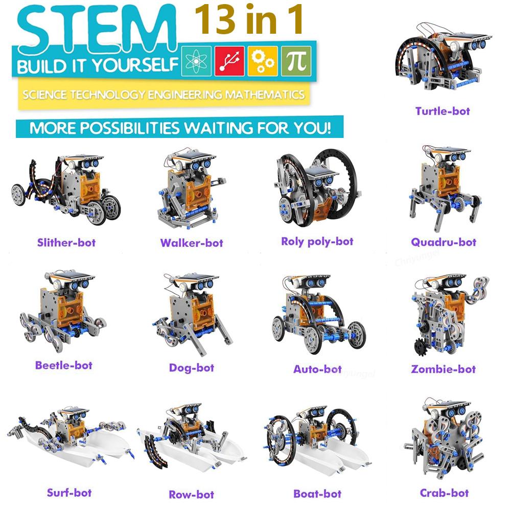 Наборы солнечных роботов 13-в-1 DIY Сборка Наборы для научных экспериментов STEM Обучающие игрушки для детей от 8 лет Роботизированный набор на солнечной энергии