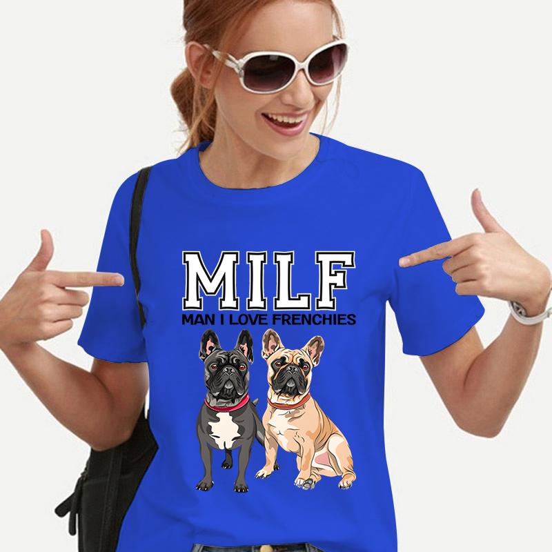 Забавные женские футболки MILF MAN I LOVE FRENCHIES, топы в стиле Харадзюку, летняя женская футболка, футболка с французским бульдогом для женской одежды