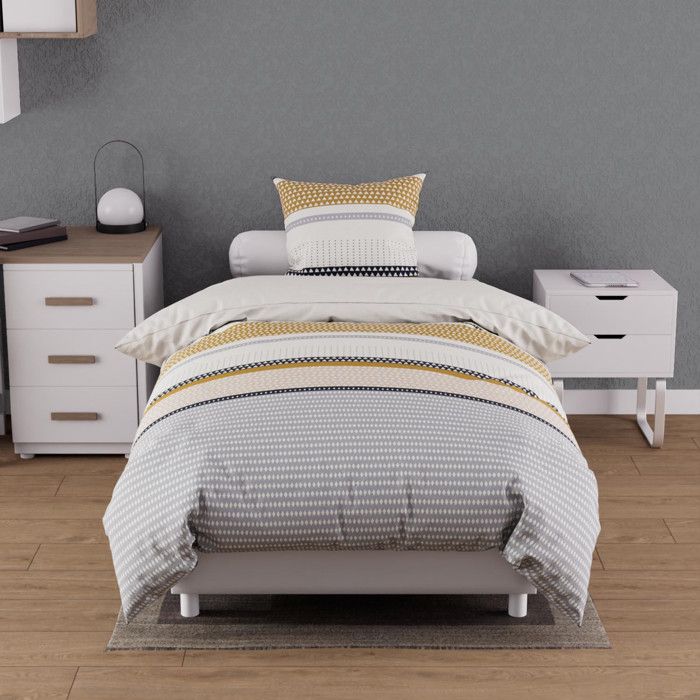 Cotton Duvet Cover Set 57 Thread Count 140x200 Cm THALES Mustard, by Soleil D'ocre