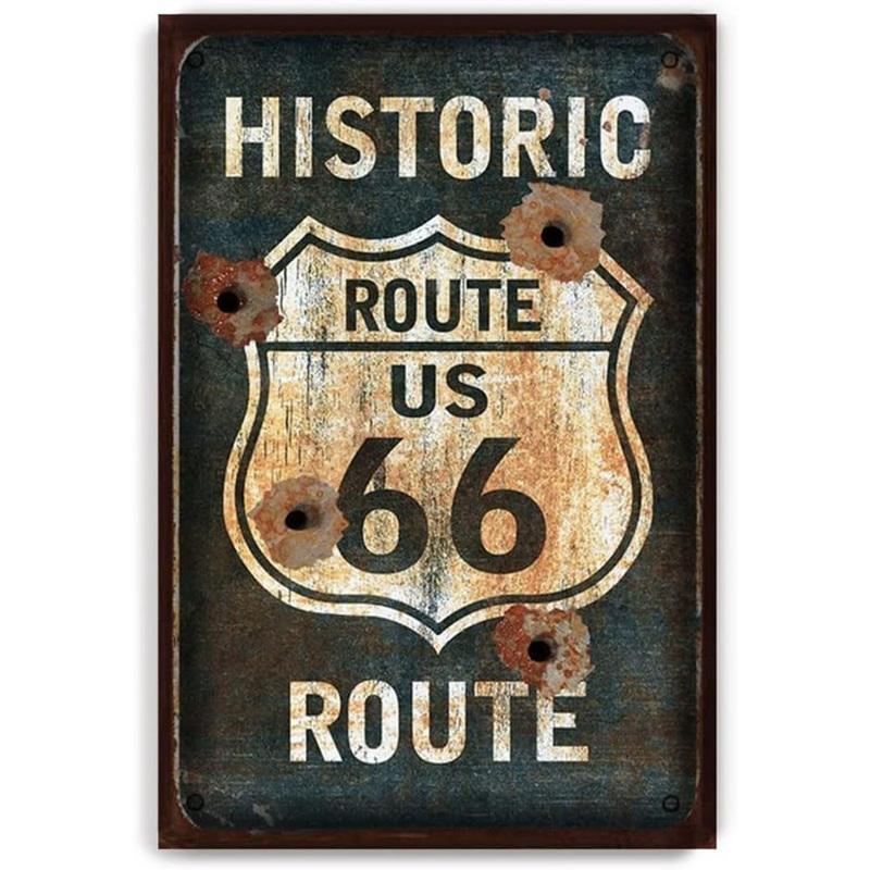 Винтажные Исторические Старые Дорожные Знаки Route 66 Металлические Жестяные Вывески Настенное Искусство Ретро Постер для Баров Ресторанов Кафе Клубов Табличка Домашний Мужской Уголок Настенный Декор