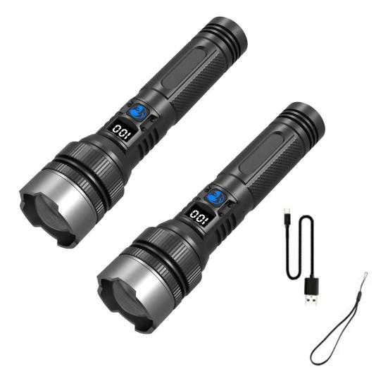 LED Flashlight Digital Display Ultra-Wide Beam Super Bright IPX7 Waterproof Rechargeable Tactical Flashlight LED Torch