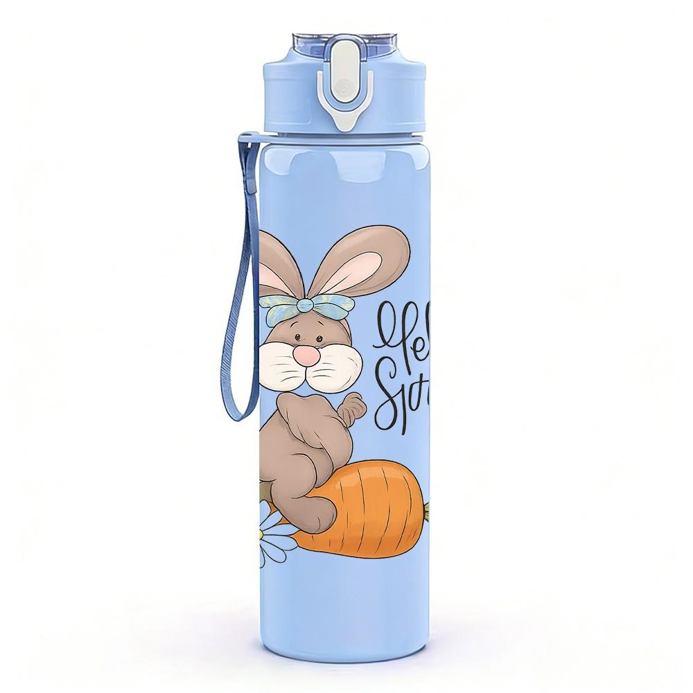 1PC Hello Spring Bunny 750ml Color Plastic Sports Water Bottle Leakproof Flip Straw Lid Suitable for Sports Office Home Use