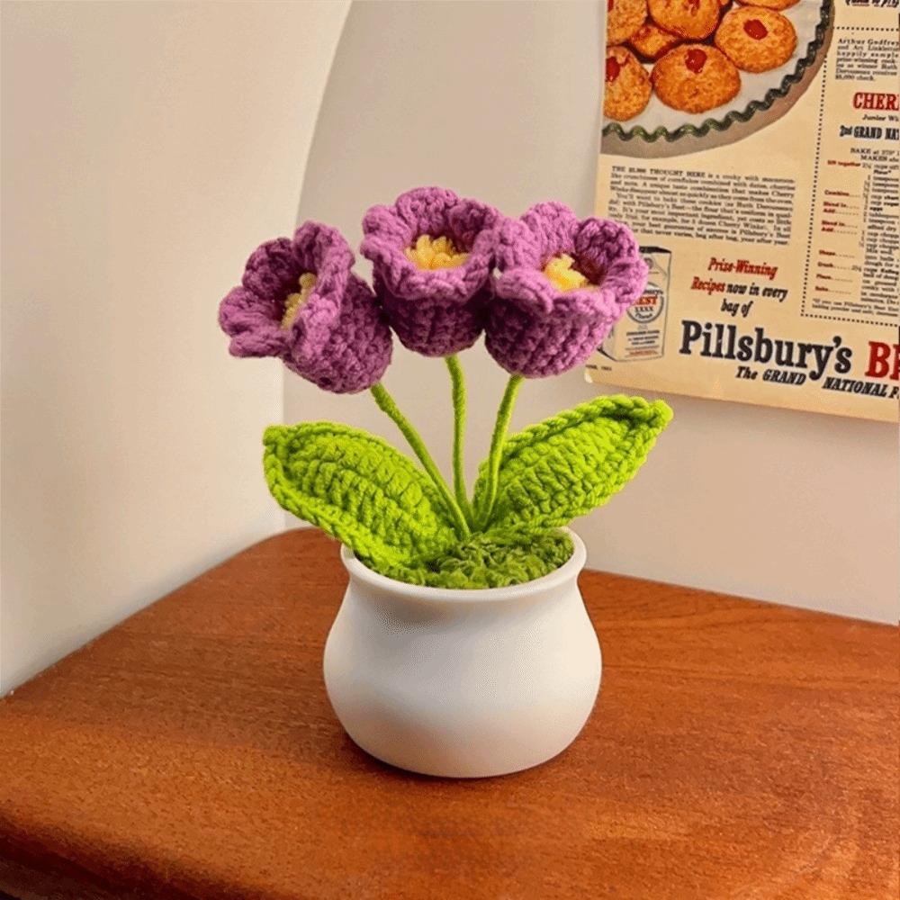Hand Knitted Crochet Flower Doll Potted Plant Handmade Sunflower Potato Doll Artificial Flower Forget-me-not Wool Knitting Doll
