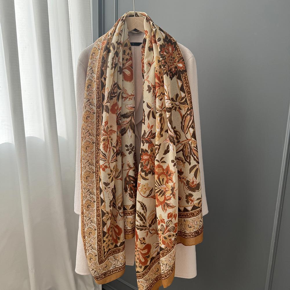 Хлопково-льняной шарф для женщин 180x90см Дышащий и мягкий Теплая осенне-зимняя шаль