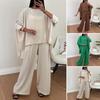 2 шт./комплект женский топ брюки костюм круглый вырез нерегулярный подол рукава летучая мышь однотонная блузка эластичная талия широкие брюки повседневная одежда для поездок на работу