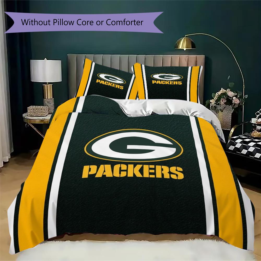 Green Bay Packers Pattern Bedding uilt Set uilt Cover Pillowcase Home Decoration Birthday Gift (1*duvet cover + 2*pillowcase without core)