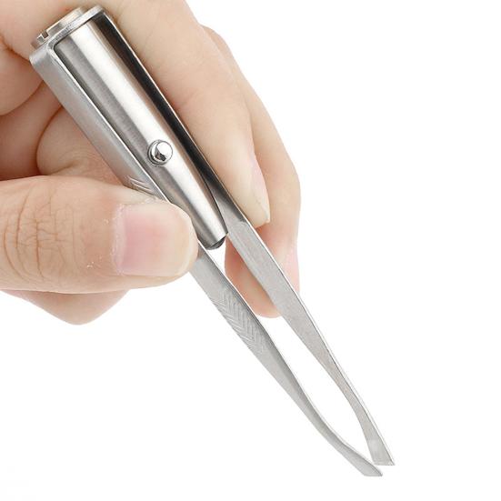 Stainless Eyebrow Eyelash Clip with LED Steel Brow Hair Removal Clamp