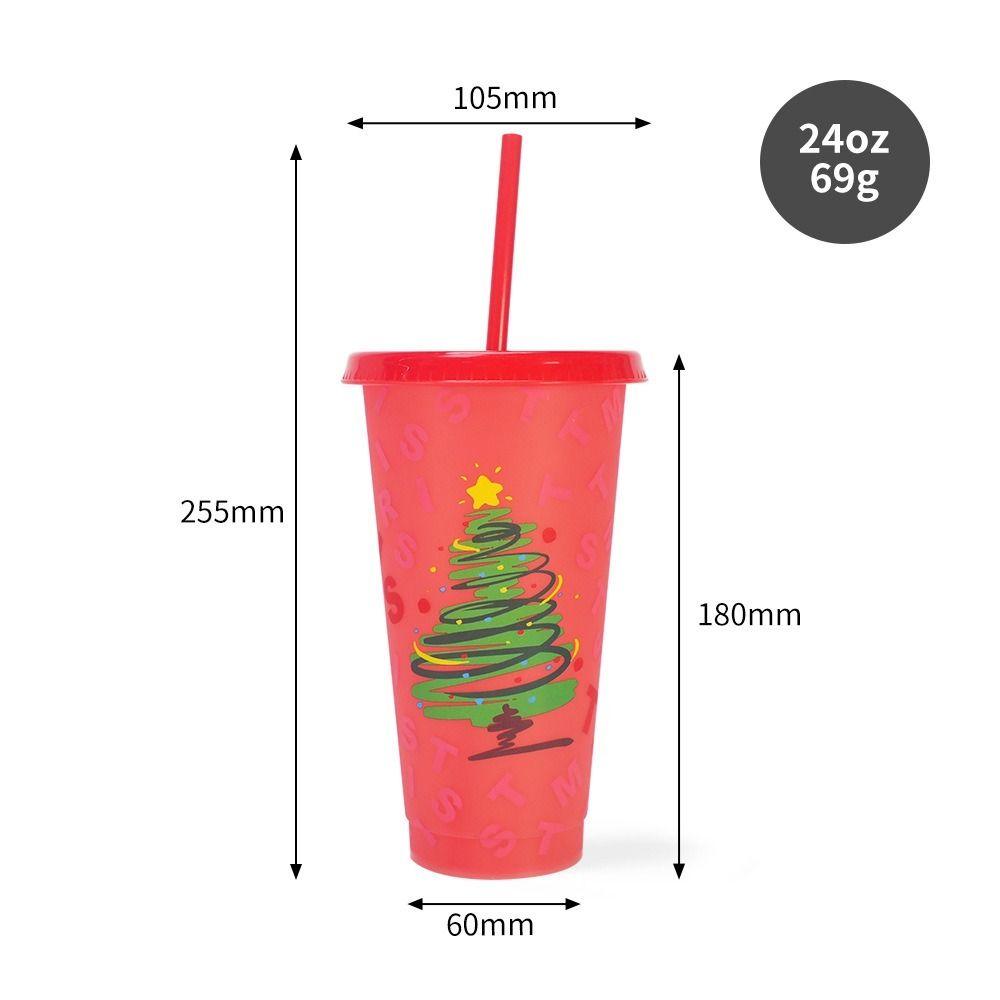 24oz Capacity Cold Drink Cup With Straws Iced Coffee Cup Reusable Straw Cup  Christmas Holiday