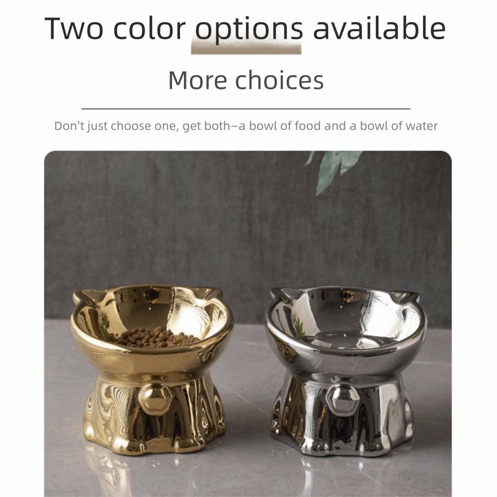 Anti-Spill Ceramic Cat Bowl Cat Shaped Cat Water Bowl Elevated Pet Food Feeder  Cat Drinking