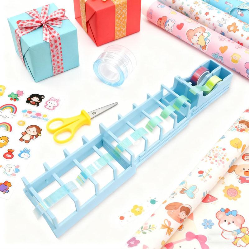 Диспенсер для скотча для упаковки подарков Компактный диспенсер для скотча на 18 полосок для поделок своими руками Портативный держатель на два ролика Подходит для различных размеров скотча с легкой подачей