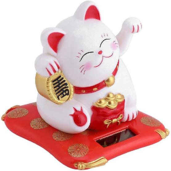 Solar Powered Cute Waving Cat, Maneki Neko Waving Arm for Fortune Money and Good Luck, Fengshui Lucky Cat Swinging Arm for Home Display/Car Decor