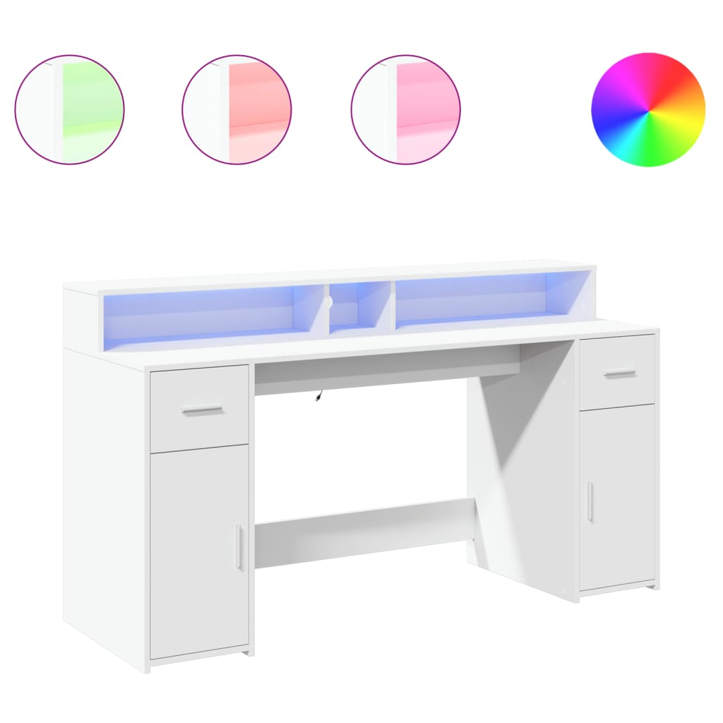 Vidaxl Biurko Z Podświetleniem Led, Białe, 160X55X91 Cm