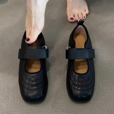 Версия из овчины~ 2025 новая корейская версия балетки Мэри Джейн на плоской подошве на липучке, женская модная универсальная спортивная модель