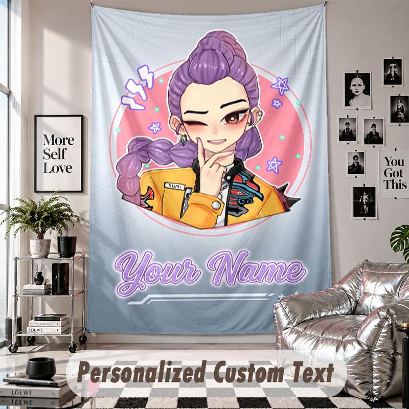 Custom Tapestry Wall Hanging, Kpop Demon Hunters Personalized Name Text Home Wall Decor