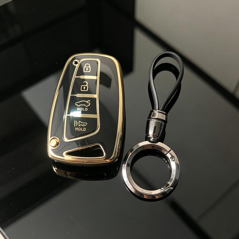 ТПУ с золотой окантовкой для Hyundai Grandeur Sedan Santa Fe Grand Santafe Ix45 Equus Azera Genesis G80 Чехол для ключа автомобиля 4-кнопочная крышка для ключа