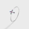 925 Silver Tricolor Zircon Cross Ring for Women - Japanese Light Luxury