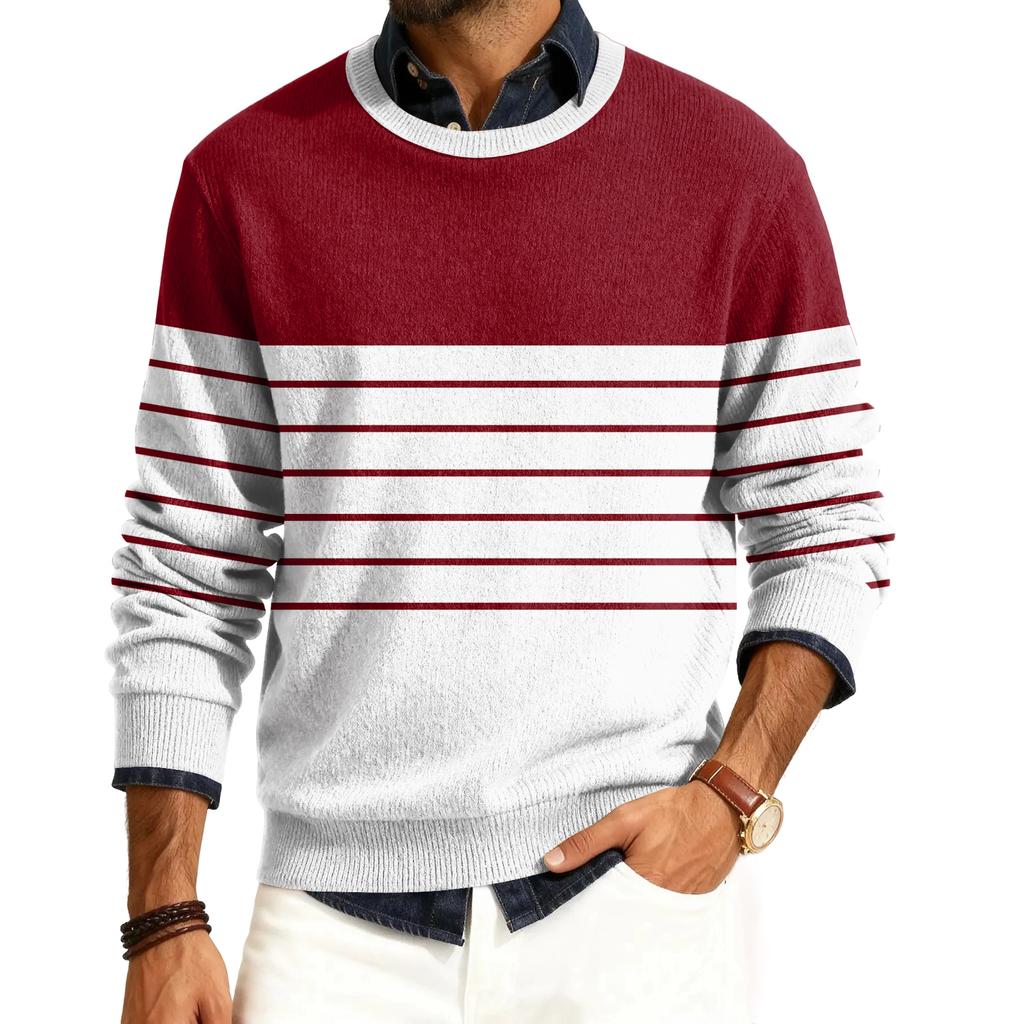 Мужской пуловер с круглым вырезом, длинными рукавами и рубчатой вязкой