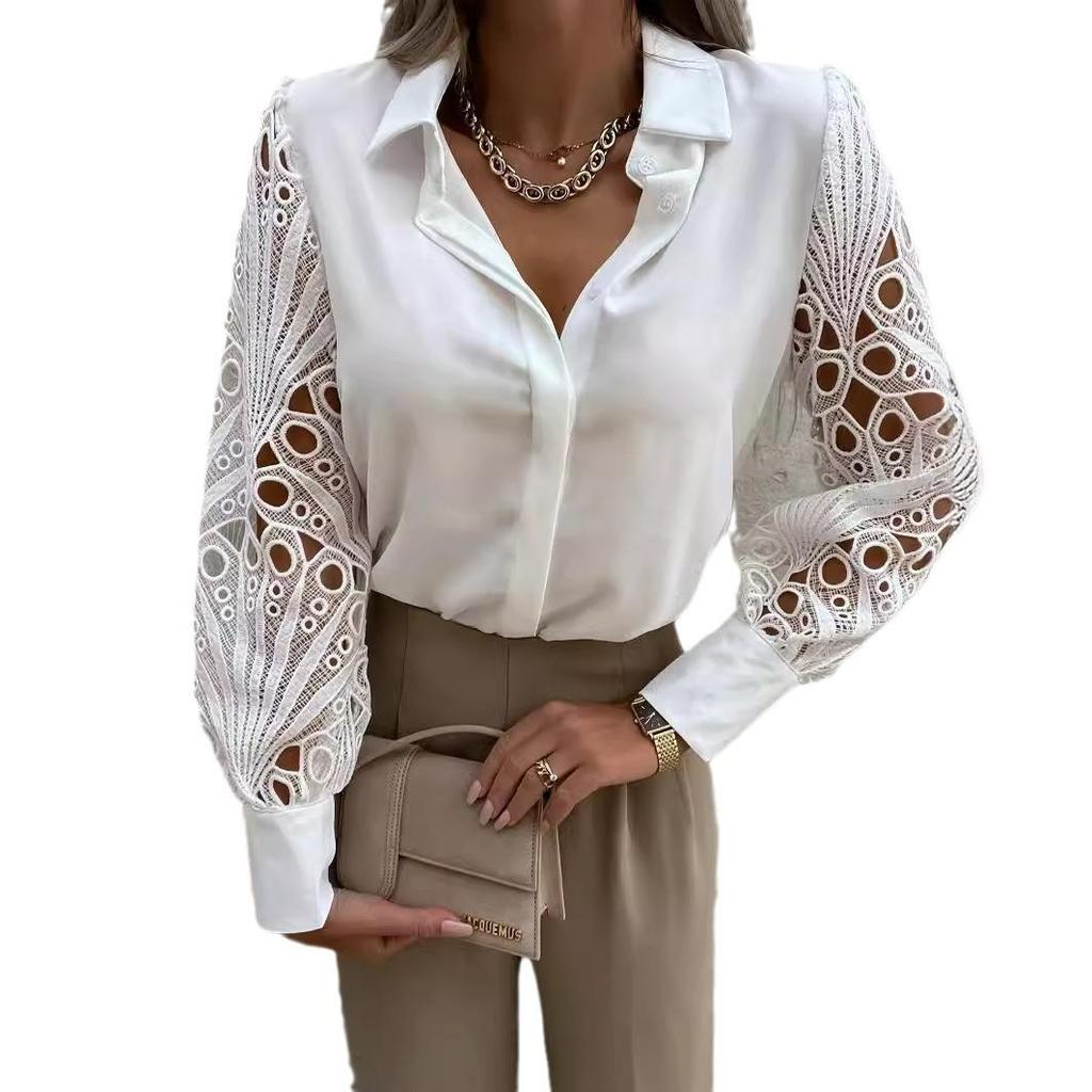 Европейская и американская женская блузка с кружевной вставкой для весны/лета