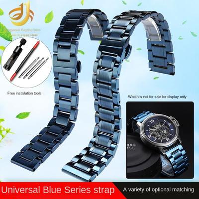 Синий ремешок из нержавеющей стали, замена, медаль Россини, Citizen, Armani, Longines, синий ремешок для часов из воловьей кожи, браслет-цепочка 20 мм 21 мм 22 мм