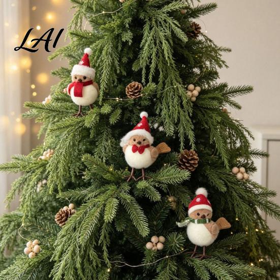 Whimsical Christmas Hat Scarf Bird Plush Figurines Standing Table Decoration with And Hat Cute Gifts for Holiday Small Foam Tree Ornaments