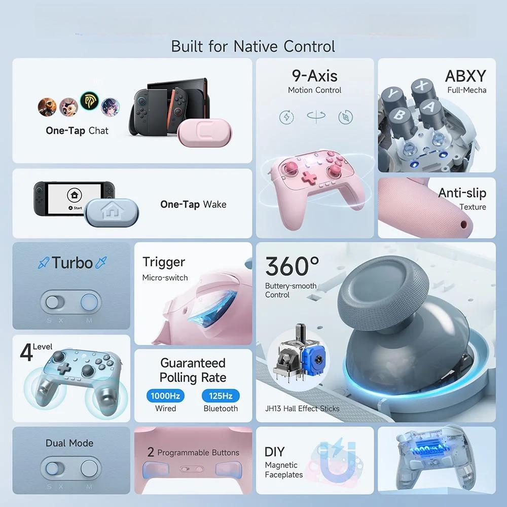 Игровой контроллер Геймпад Джойстик Совместимый с Switch 1/2/ПК/Мобильным телефоном/ТВ, Аккумулятор 1000 мАч Программируемые кнопки