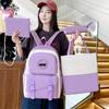 Four-Pieces Backpack Set Student Schoolbag Color Block Women's Large Capacity Backpack Campus Backpack