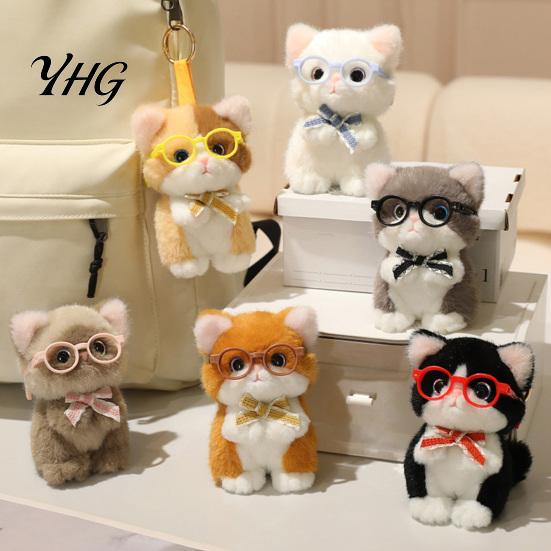 Soft Fabric Bag Decor Cute Plush Kitten Pendant with Glasses And Tie, Stuffed Animal Ornament for Keys Keychain Backpacks Keys, Decorative Hanging