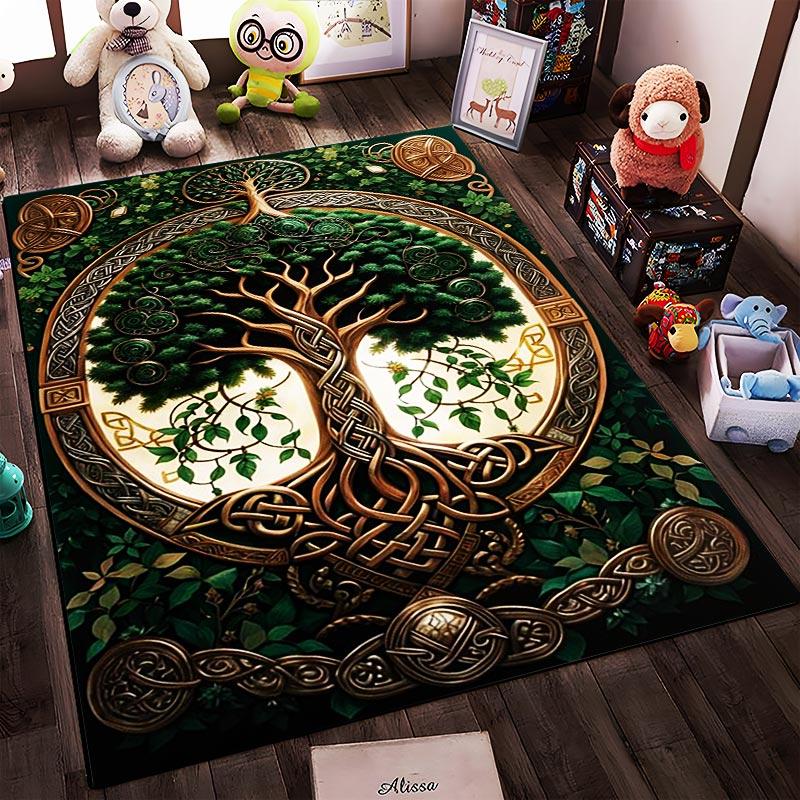 Celtic Tree of Life Carpet with Knot Pattern and Green Leaves Design Suitable for use as an anti-slip for living room bedroom sofas