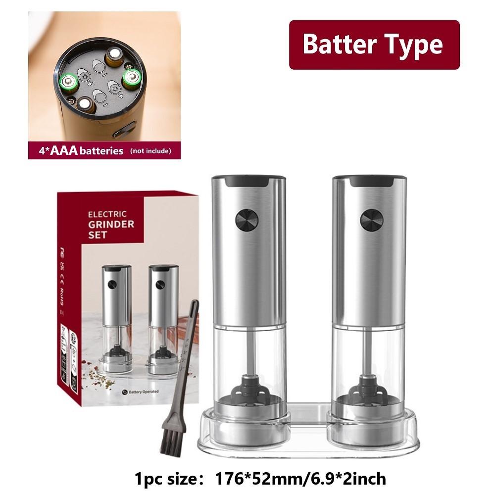 Электрическая мельница для соли и перца с подставкой, перезаряжаемая через USB, из нержавеющей стали, регулируемая степень помола, серебряные подарки