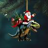 Christmas Pendant Santa Claus On Dinosaur Ornament 2D Flat Acrylic Hanging Decoration for Christmas Tree Mantel Decor