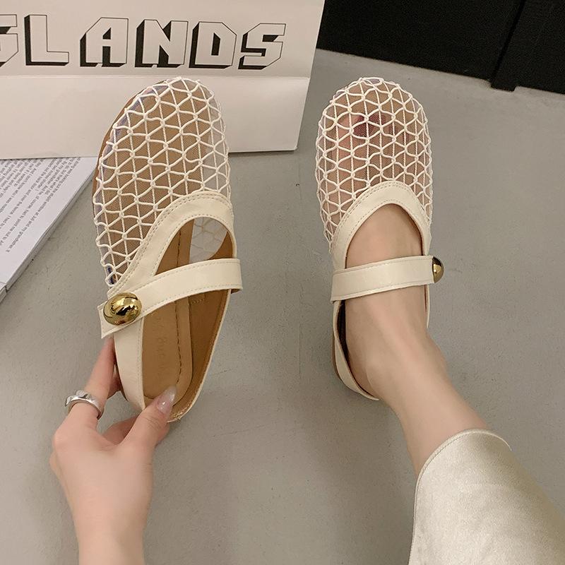 Туфли на плоской подошве во французском стиле с сетчатой поверхностью, дышащим носком, полутапочки для женщин, летние противоскользящие шлепанцы