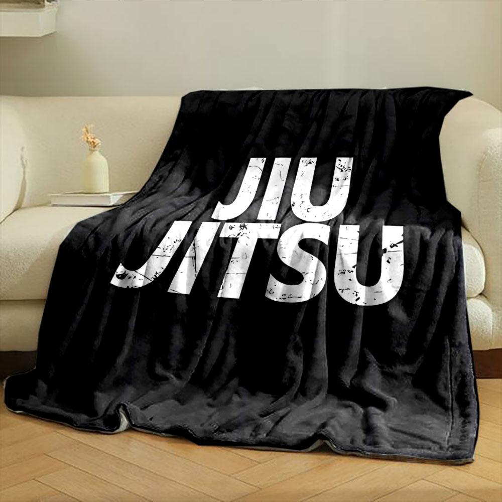 Bold, distressed white text reading "JIU JITSU" on a solid black background. for all seasons blanket lunch break throw gift