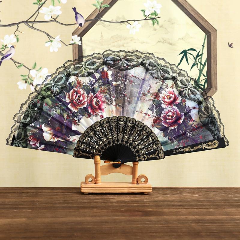 1 шт. Пластиковый складной веер с цветами, поделки, цветочный ручной танцевальный веер в испанском стиле, украшение для свадебной вечеринки, кружевной веер