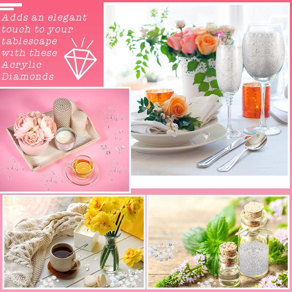 Hicarer 7000 Pieces Diamond Decorations Bling Bling Diamond Vase Filler Acrylic Gem Table Scatter Crystals in Four Sizes Table Decorations for