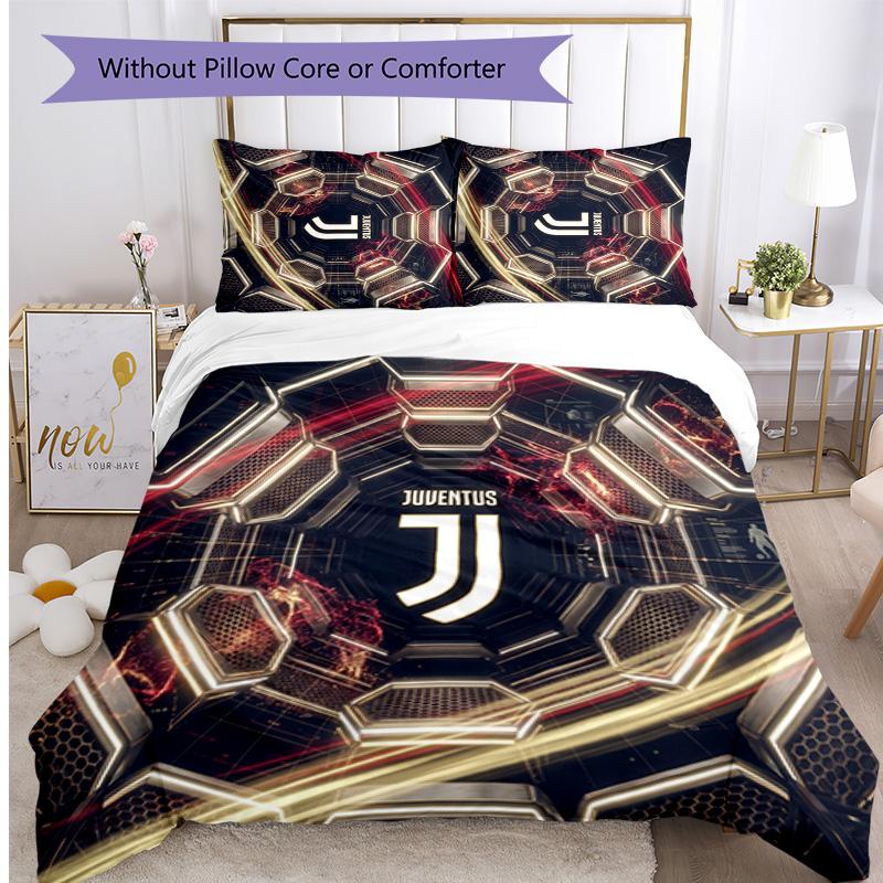 Juventus FC С принтом 3 шт. Комплект постельного белья Мягкий, приятный для кожи, стирающийся Пододеяльник и Наволочки Комплект Для всех сезонов Спальня