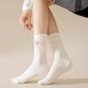 5 Pairs of Thin Solid-color Sweet Bow Mid Calf Socks for Girls In Summer