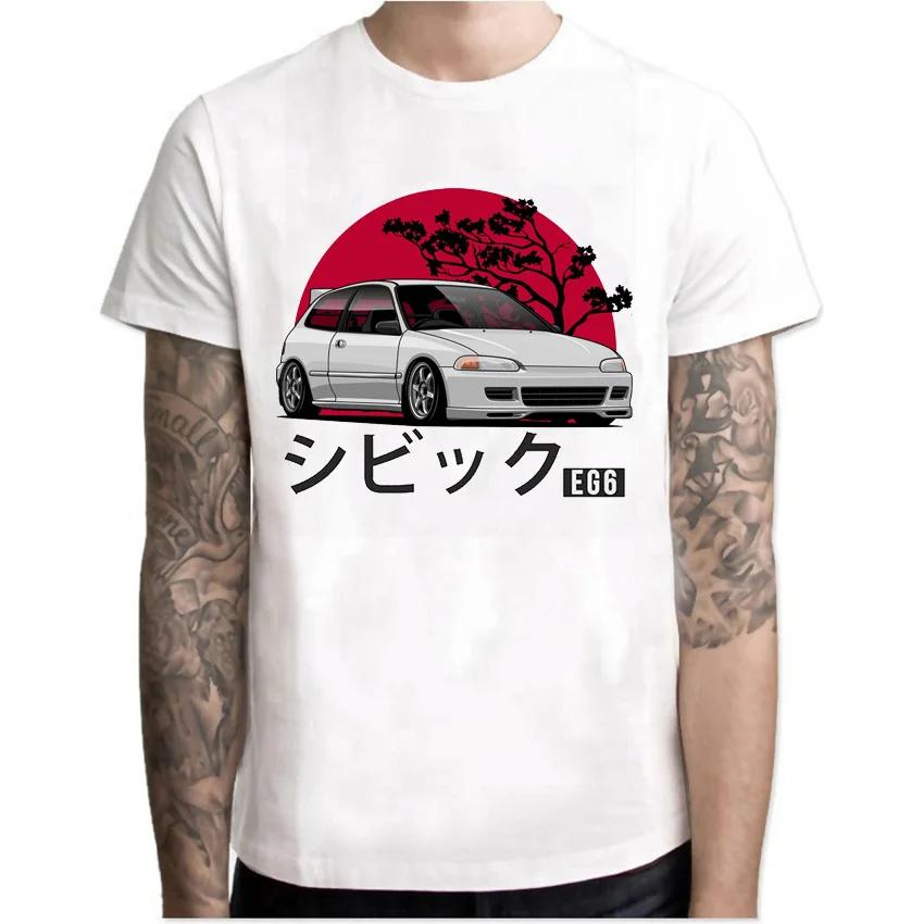Kanjo Racer Civic Classic Футболка Новая Летняя Мужская с Коротким Рукавом Ретро Король Дрифта Автомобильные Футболки Мальчик Повседневные Белые Футболки
