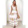 Women's Boho Floral Beach Dress Sleeveless Summer Deep V Neck Maxi Dress Casual Smocked Flowy A-Line Sundress Party Long Dresses for Women