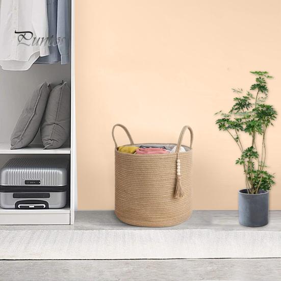 Плетеная корзина для хранения, декоративная корзина из натуральной веревки с ручкой, большая вместительная корзина для хранения игрушек, органайзер для одежды