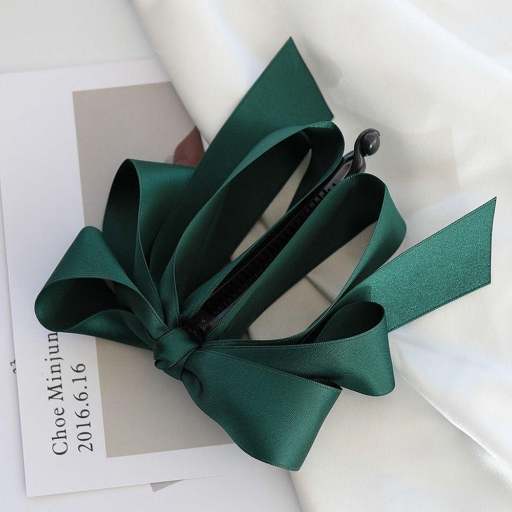 Satin High Ponytail Fixed Ribbon Girls Hairpin Banana Clip Bow Headwear Korean Style Hair Clip
