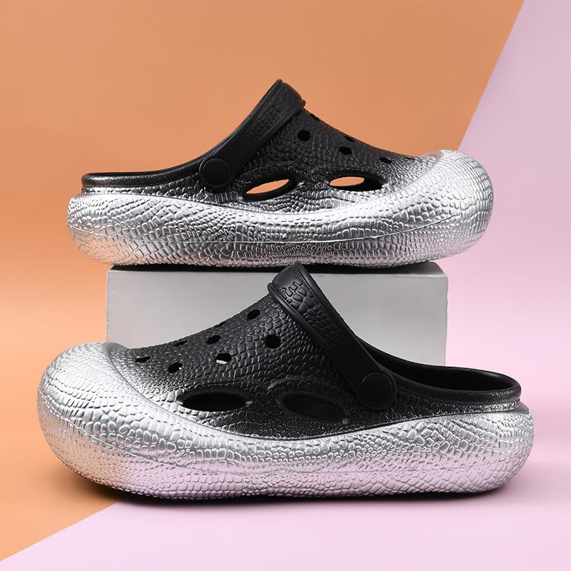 Туфли с дырками женские новые летние для улицы на высокой толстой подошве с закрытым носком, шлепанцы для пары, нескользящие, полые, дышащие, прохладные