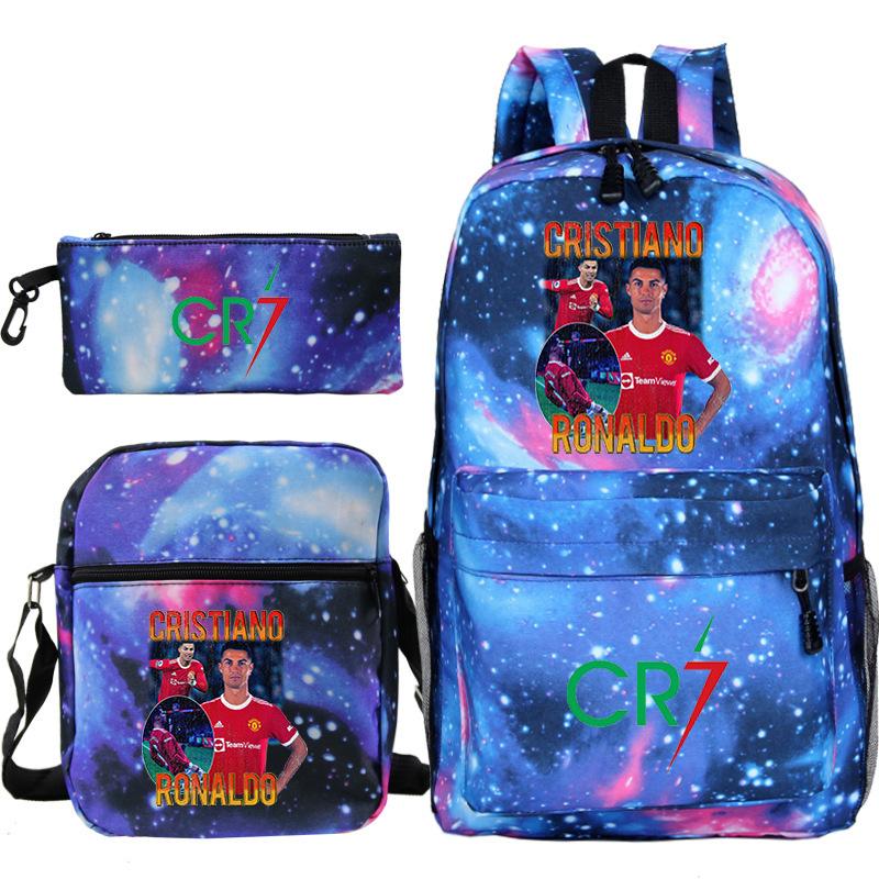 C Ronaldo student bag + small shoulder bag + pencil case three-piece backpack