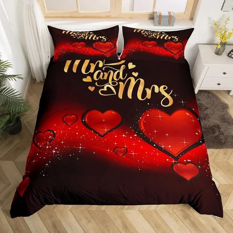 Mr Mrs Romantic Wedding Theme Comfortable Duvet Quilt Cover Pillowcase Bedding Set Children Bedroom Decoration Home Textile