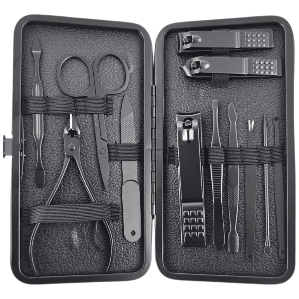 ECARLA - Zestaw akcesoriów do manicure, pedicure w etui, czarny 12w1