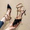 Rivet High Heels Women Stiletto Pointed Toe Shoes Women Summer All-match Sexy Orange Women's Shoes Sandals